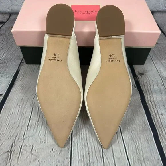 Kate Spade Women’s Buckle Up Slide Mule Shoes Ivory Bridal Pointed Toe NEW - Picture 3 of 7